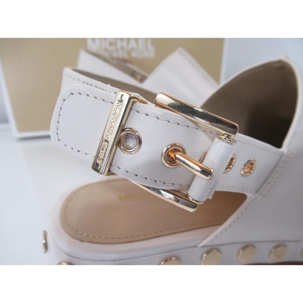 Michael Kors Size 7 Esra Clog Mule Studded Slingback Strap Buckle Cream Leather - Picture 8 of 9